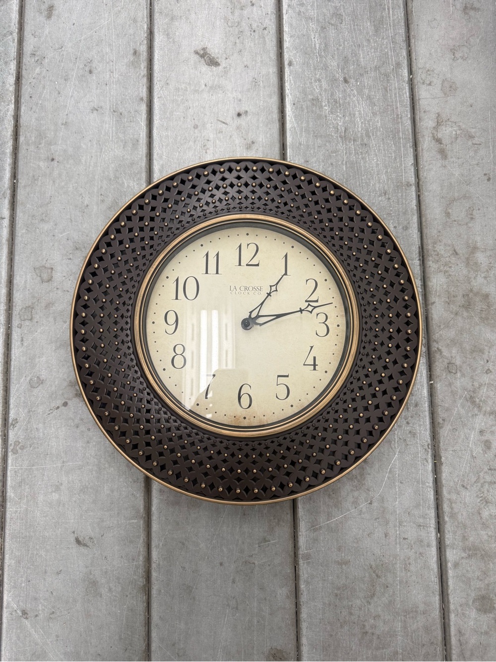 LaCrosse Brown and Gold Accent Lattice Wall Clock